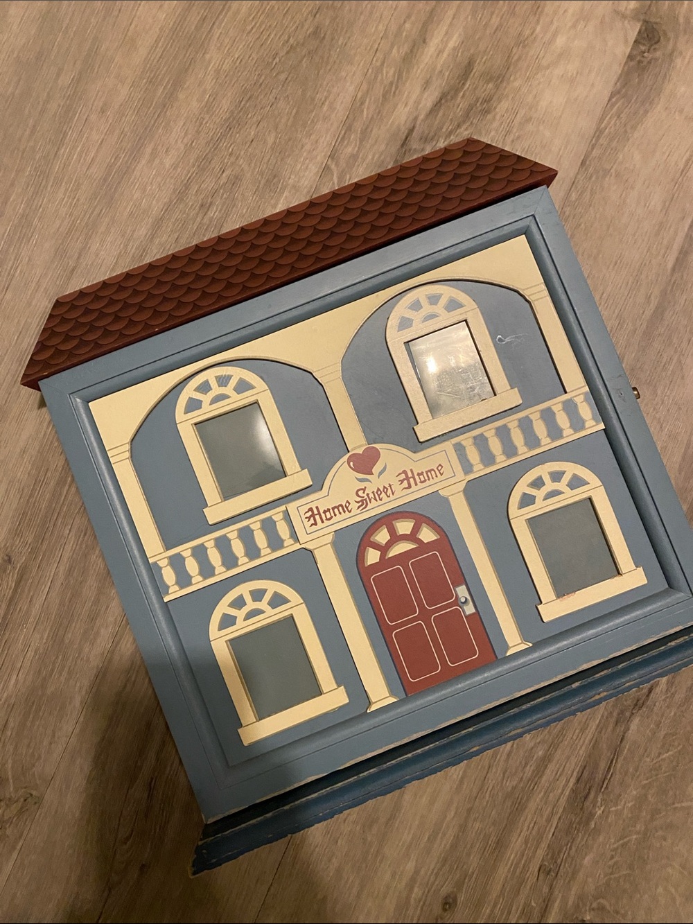 Vintage 90’s Country Blue Heart & Cream Dollhouse Style Photo Album Cabinet